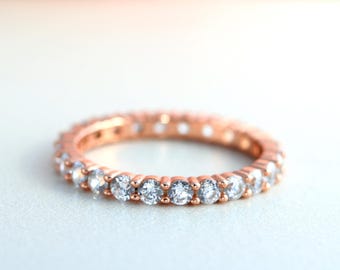 Rose Gold Vermeil CZ Full Eternity Ring, Wedding Band, Minimalist Stacking Jewelry