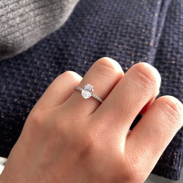 Oval Cut 1.5ct CZ Engagement Ring – Sterling Silver Dainty Bridal Jewelry