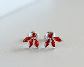 White Gold Ruby Marquise Stud Earrings, Cluster Studs, July Birthstone Earring, Cartilage Earring, Tragus Earring, Conch Earring