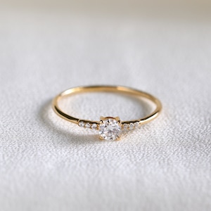 Round Cut Moissanite Diamond Engagement Ring in 10K Gold, Promise Ring, Dainty Gold Ring, Anniversary Ring, Birthday Gift for Her