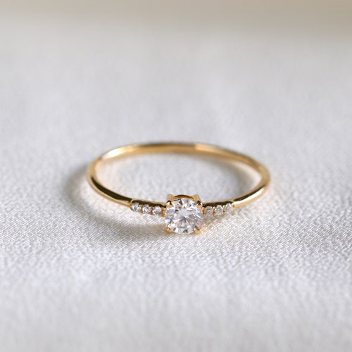 Solid Gold Diamond Engagement Ring Dainty Moissanite Promise - Etsy
