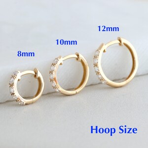 Solid Gold Moissanite Diamond Huggie Hoop Earrings, 10K Gold Diamond Mini Hoops, Minimalist Earrings image 3