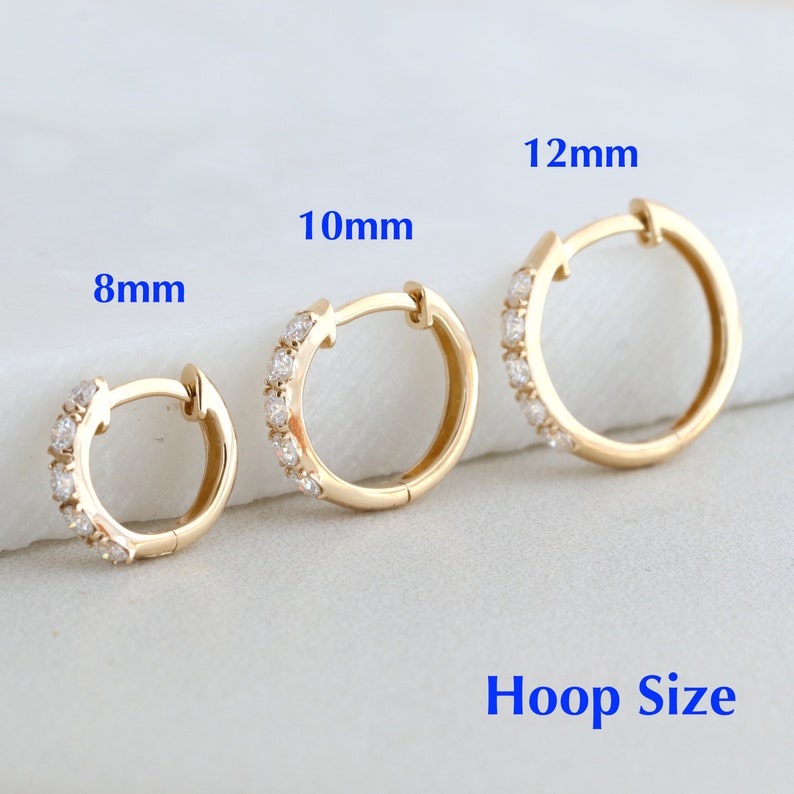 Diamond Huggie Hoops, Solid 14K Gold Moissanite Hoop Earrings, 10K Gold Mini Hoops, Minimalist Earrings, Gift for Her image 5