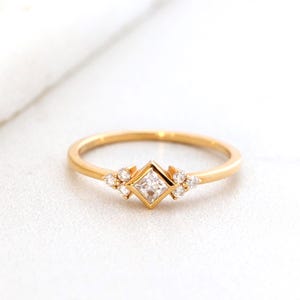 Solid 14K Gold Princess Cut Bezel Moissanite Engagement Ring, Promise Ring, Anniversary Jewelry