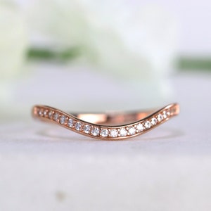 Rose Gold Curve Half Eternity Ring Sterling Silver Engagement Ring Wedding Band Stackable Band Dainty Ring Minimalist Ring