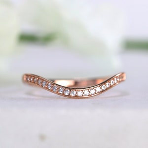 Curved Half Eternity Ring in Rose Gold Vermeil, Minimalist Sterling Silver Stackable Wedding Band, Gift for Her