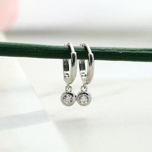 Sterling Silver Bezel Huggie Hoop Earrings, Gift for her