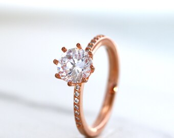 2ct Round Cut Rose Gold Engagement Ring, Dainty Diamond CZ Solitaire Ring, Promise Ring, Gift for Her