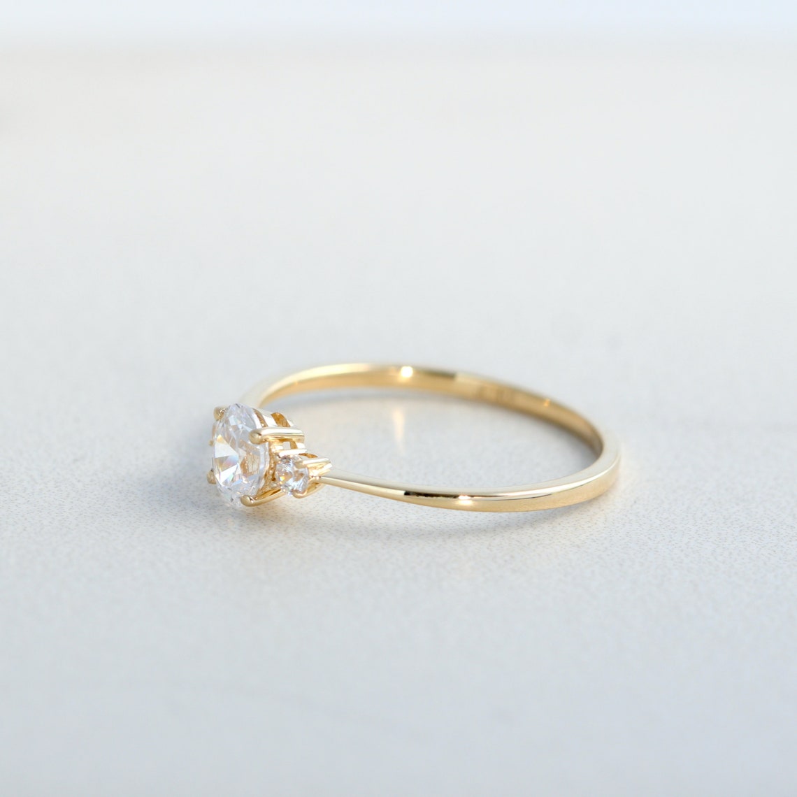 Petite Oval Cut Diamond Simulant Three Stone Ring in 10K Gold | Etsy