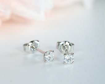 White Gold Solitaire Studs, Moissanite Diamond Stud Earrings, Colored Studs, Birthstone Earrings, Gift for Her