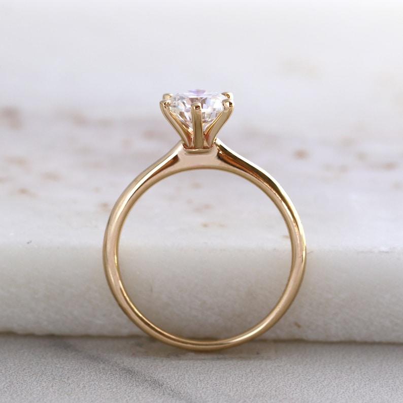 1ct 6 Prong Solitaire Moissanite Diamond Engagement Ring in 10K Gold, Classic Round Cut Solitaire Ring, Promise Ring, Dainty Minimalist Ring image 5
