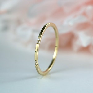 Dainty Solid Gold Moissanite Stacker - Thin 10K Gold Stackable Minimalist Statement Ring