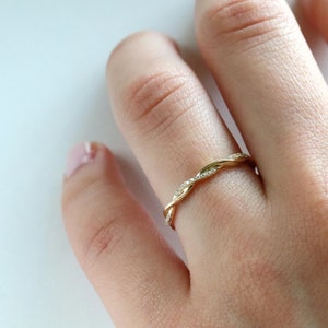 Solid Gold Twisted Half Eternity Ring - Moissanite Infinity Wedding Band, Promise or Anniversary Ring