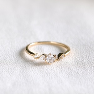 Solid Gold Diamond Engagement Ring, Dainty Moissanite Promise Ring, Stackable Ring, Anniversary Ring, Placeholder Ring