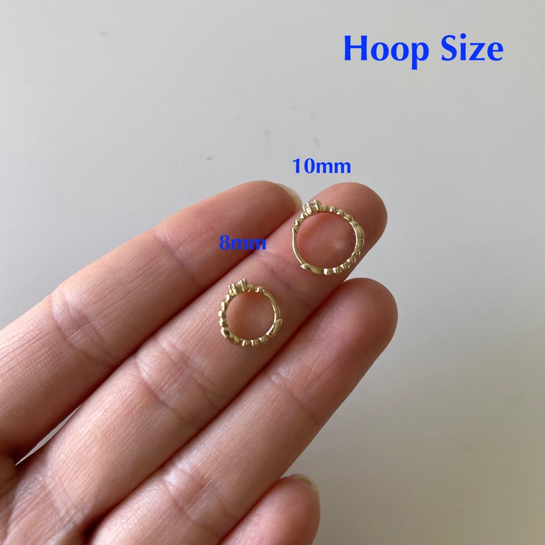 Solid Gold Beaded Huggie Hoop Earrings, Moissanite Diamond Mini Hoops in 10K/14K Gold, Minimalist Earrings image 4