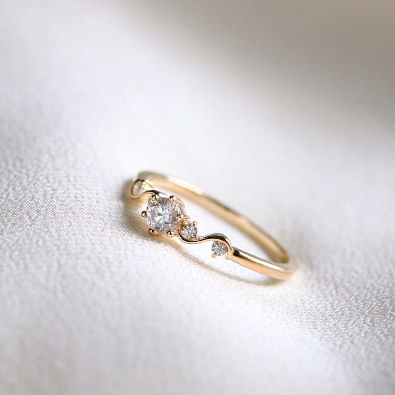 Solid Gold Diamond Engagement Ring, Dainty Moissanite Promise Ring, Stackable Ring, Anniversary Ring, Placeholder Ring image 2