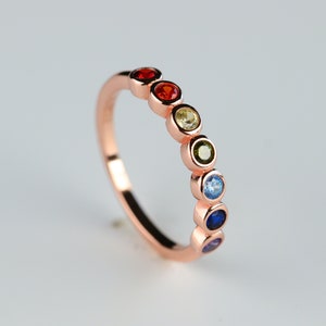 7 Chakra Rainbow Ring in Rose Gold Vermeil, Stackable Ring, Multicolor Gemstone Ring, Boho Jewelry, Meditation Jewelry