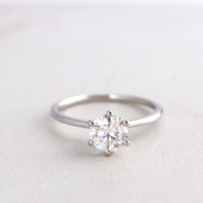 1ct 6 Prong Solitaire Moissanite Diamond Engagement Ring in 10K Gold, Classic Round Cut Solitaire Ring, Promise Ring, Dainty Minimalist Ring image 3