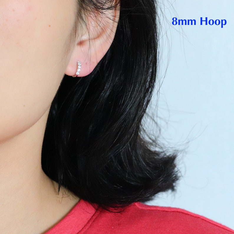 Solid Gold Moissanite Diamond Huggie Hoop Earrings, 10K Gold Diamond Mini Hoops, Minimalist Earrings image 8