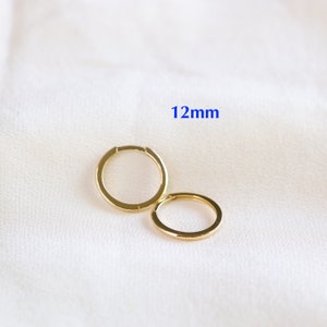 Plain Huggies, Solid Gold Small Hoop Earrings, Dainty Gold Huggie Hoops, Cartilage Hoops, Helix Hoops 12mm (1/2")