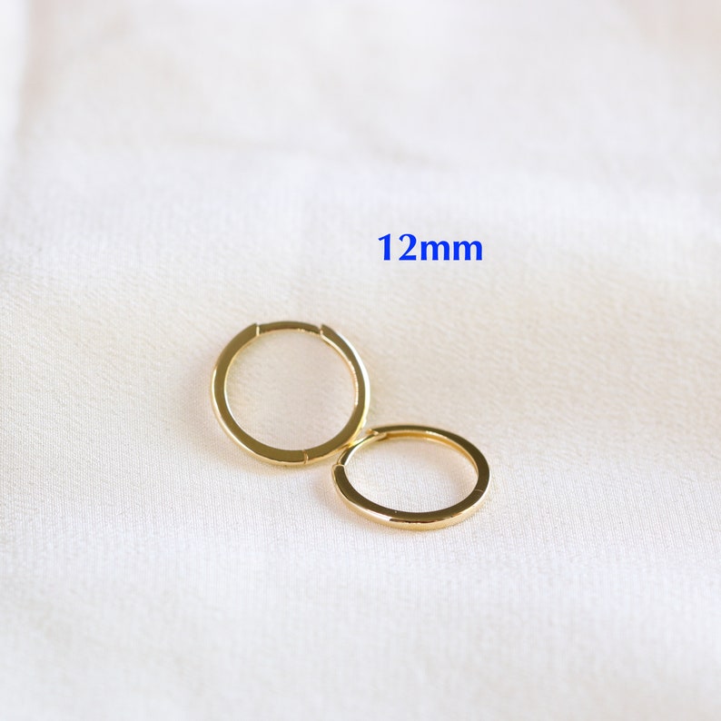 Plain Huggies, Solid Gold Small Hoop Earrings, Dainty Gold Huggie Hoops, Cartilage Hoops, Helix Hoops 12mm (1/2")