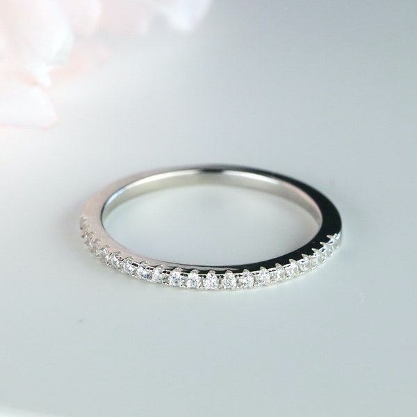 Dainty Half Eternity Ring Wedding Band Sterling Silver Rose Gold Stackable Ring Minimalist Ring