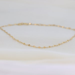Solid Gold Glitter Chain Bracelet, Sparkle Link Chain, Flat Link Chain, Rose Gold White Gold Stackable Bracelet, Minimalist Bracelet