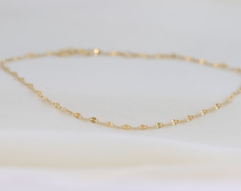 Solid Gold Glitter Chain Bracelet, Sparkle Link Chain, Flat Link Chain, Rose Gold White Gold Stackable Bracelet, Minimalist Bracelet