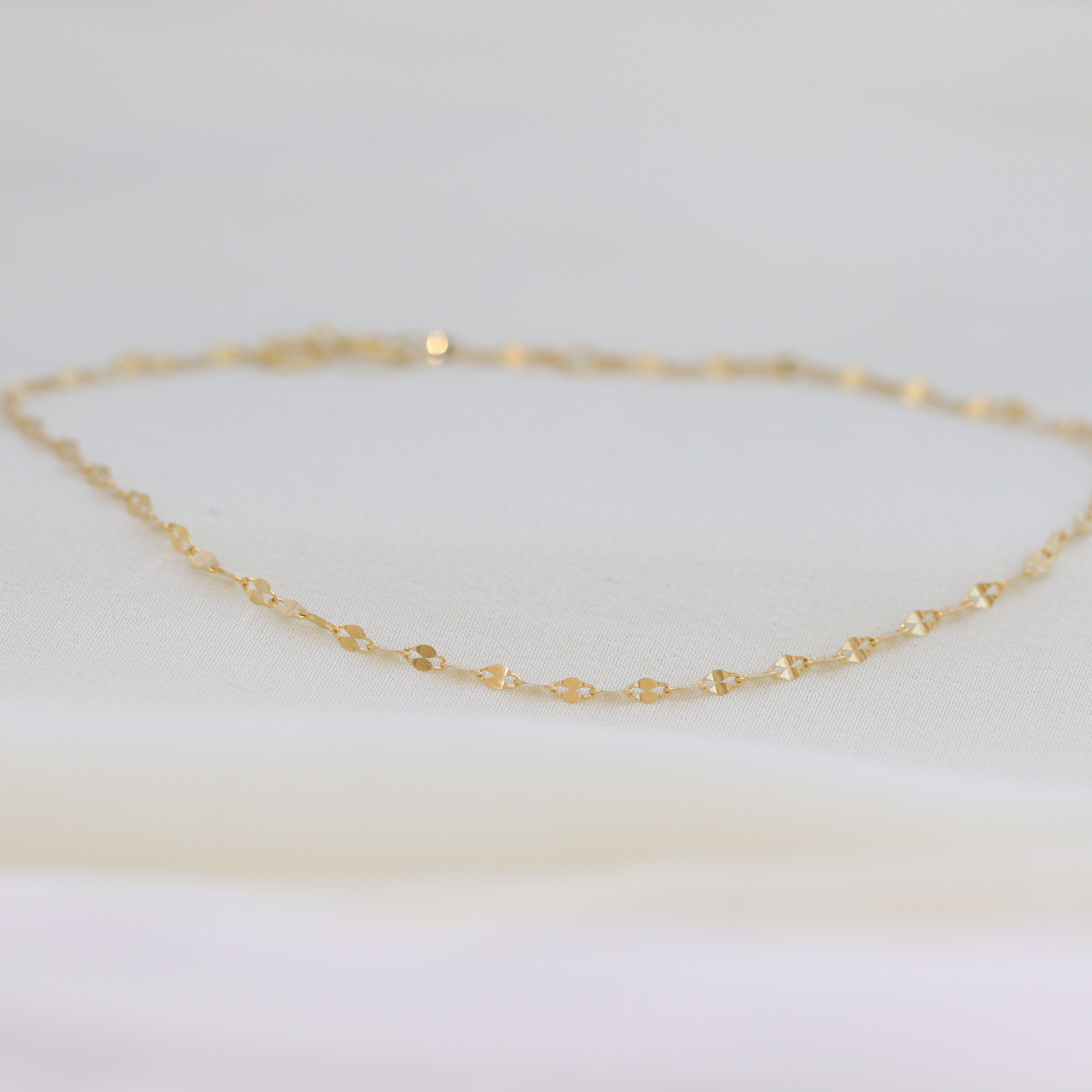 10K Solid Gold Glitter Chain Bracelet: Sparkle Link, Stackable