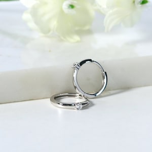 Solid White Gold Solitaire Huggie Hoop Earrings - Moissanite Diamond Sleeper Earrings, Minimalist Jewelry