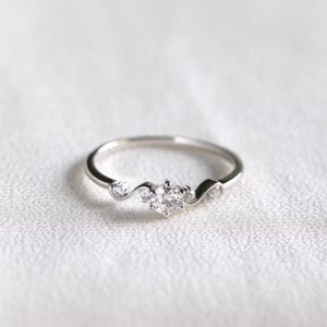 Solid White Gold Moissanite Diamond Engagement Ring, Dainty Gold Ring, Promise Ring, Anniversary Ring, Gift for Her