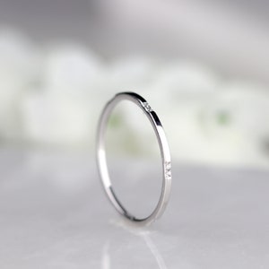 Dainty 1mm Thin Solid White Gold Stacking Ring - Stackable Minimalist Wedding Band