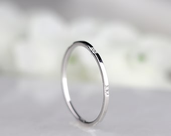 Dainty 1mm Thin Solid White Gold Stacking Ring Rose Gold Stackable Ring Comfort Wedding Band Minimalist Ring