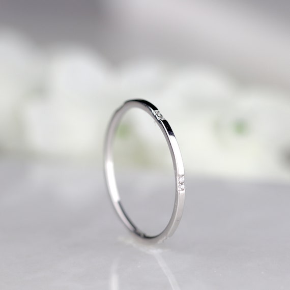 Dainty 1mm Thin Solid White Gold Stacking Ring Stackable Minimalist  Wedding Band
