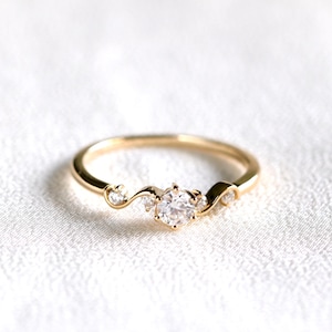 Solid Gold Moissanite Engagement Ring: Dainty Promise Ring