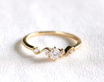 Solid Gold Moissanite Engagement Ring: Dainty Promise Ring