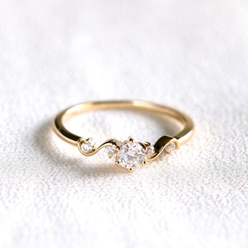 Solid Gold Moissanite Engagement Ring: Dainty Promise Ring