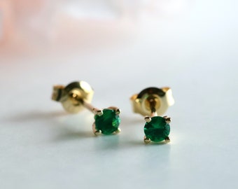 Solid Gold Solitaire Colored Stud Earrings, Birthstone Studs, Ruby Studs, Emerald Studs, Sapphire Studs, Minimalist Earring