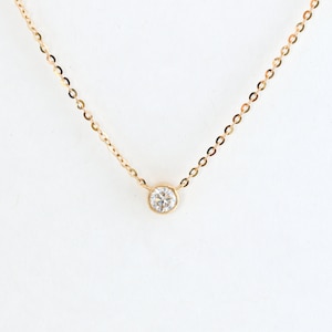 Solid 14K Gold Solitaire Bezel Pendant Necklace, 0.25ct Moissanite Solitaire Necklace, Minimalist Necklace