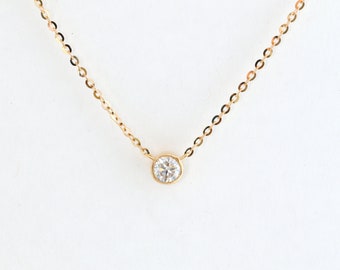 Solid Gold Bezel Pendant Necklace, 0.25ct Moissanite Solitaire Necklace, Minimalist Necklace