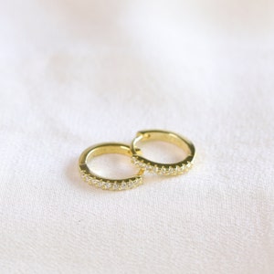 Plain Diamond CZ Huggie Hoops, Mini Gold Hoop Earrings, Helix Hoop, Cartilage Hoops, Gift for Her