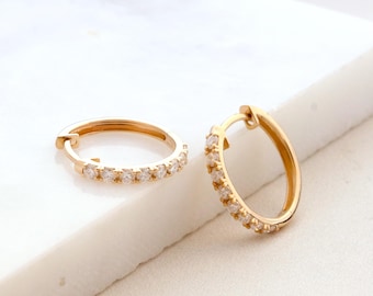 10K/14K Solid Gold Moissanite Hoop Earrings, Small Gold Hoops, Everyday Gift for Her