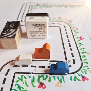 Kit Timbri pista auto, gioca con i timbri, crea il tuo circuito per auto con 2 timbri