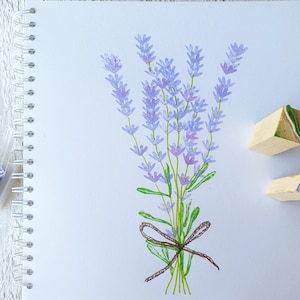 Lavender stamp: two stamps to compose a flowery bouquet of Lavender, a bush with a scent of lavender. Flower stamp and leaf stamp.