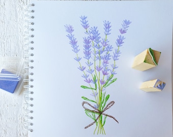 Lavender stamp: two stamps to compose a flowery bouquet of Lavender, a bush with a scent of lavender. Flower stamp and leaf stamp.