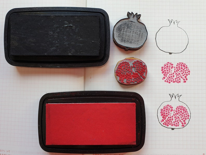 Pomegranate, 2-piece stamp, fruit stamp kit, color and draw pomegranates, decorate your diaro with stamps, stamp your cards image 4