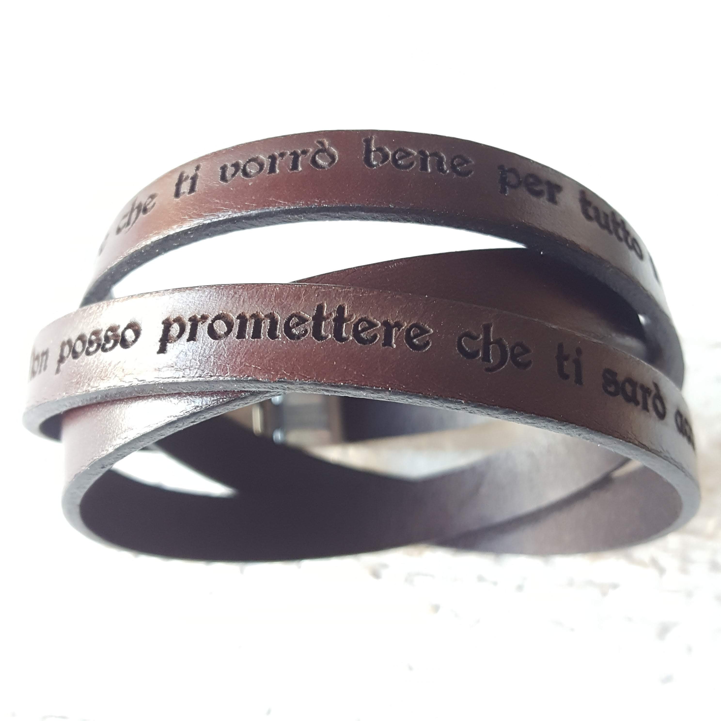 Bracciale Regolabile In Cuoio Naturale E Agata Striata Nera, Fatto