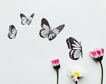 Butterflies, 2 stamps or a butterfly stamp, large and small flying butterfly, to decorate and create flipbooks