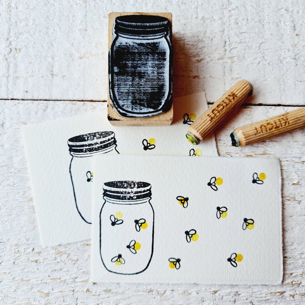 Firefly stamp kit and jar, jam jar, firefly stamps with light, 3 stamps