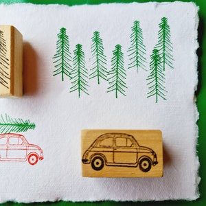 Auto cinquecento con albero di natale , kit di 2 timbri da usare anche separatamente